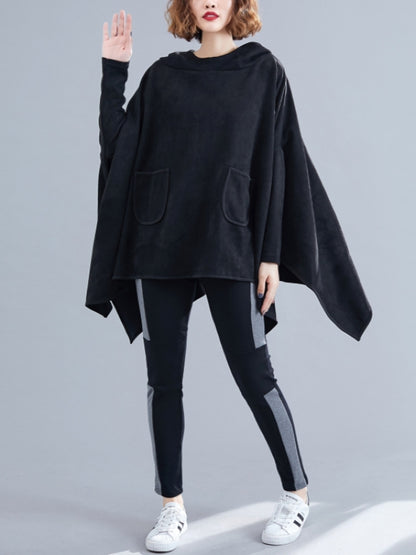 LOOSE SOLID CROPPED HOODIE SWEATSHIRT