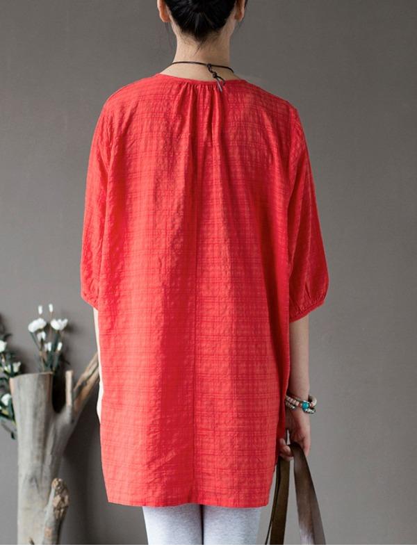 Original Sun-Protection Solid Plaid V-Neck Shirt