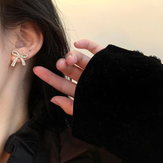 S925 silver needle delicate sweet bow earrings