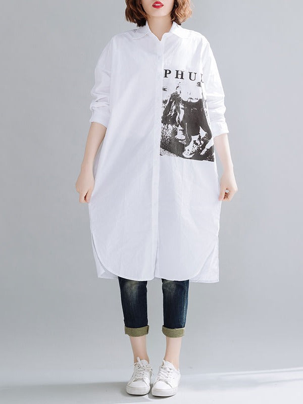 Loose Letter Print Long Shirt