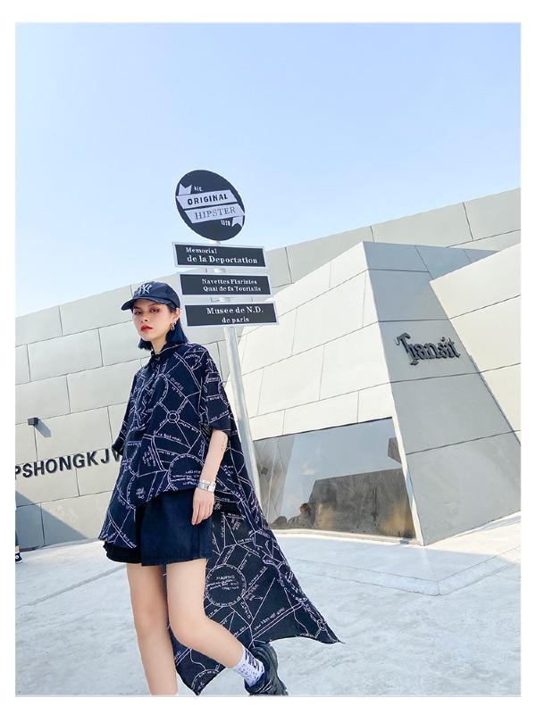 Printed High-Low Lapel Blouse