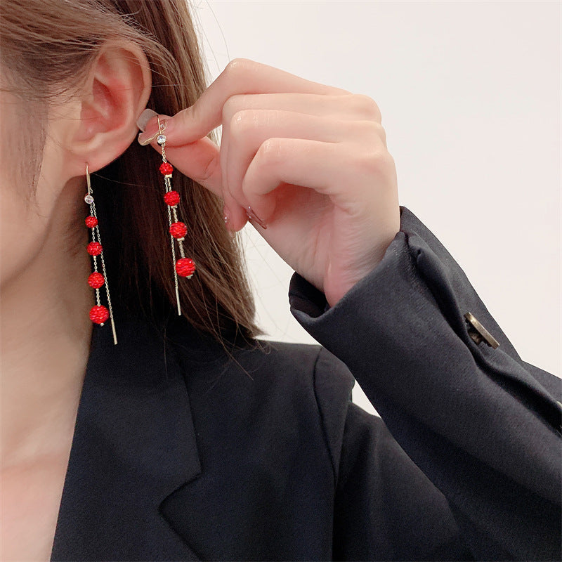 Long tassel full diamond Ball Earrings