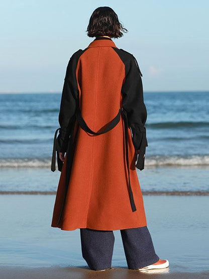 Autumn Winter Colorblock Woolen Coat