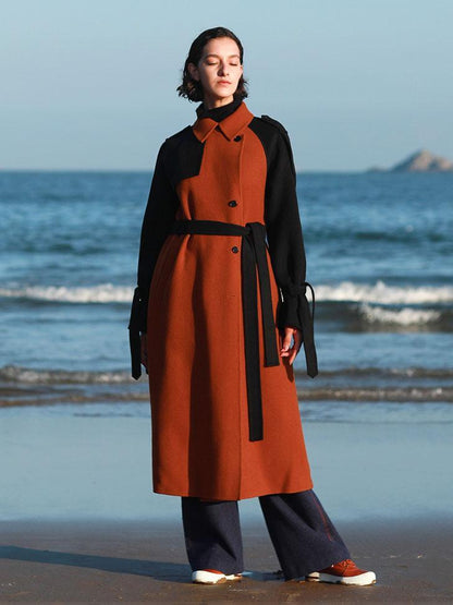 Autumn Winter Colorblock Woolen Coat