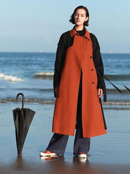Autumn Winter Colorblock Woolen Coat