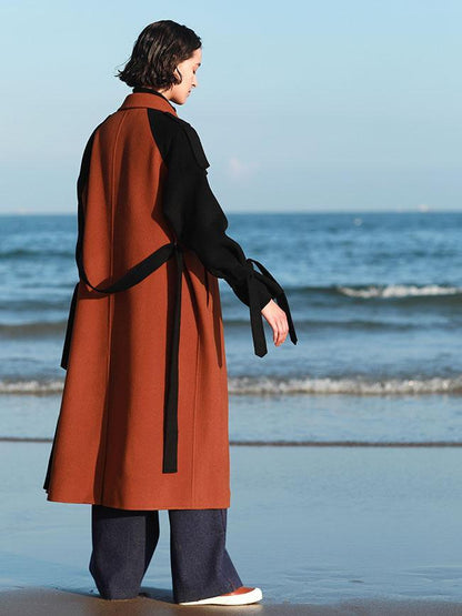Autumn Winter Colorblock Woolen Coat
