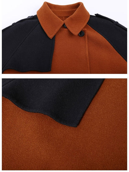 Autumn Winter Colorblock Woolen Coat