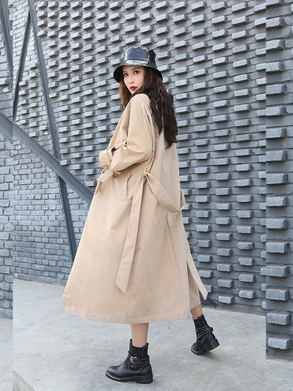 Loose Solid Color Belted Long Outwear