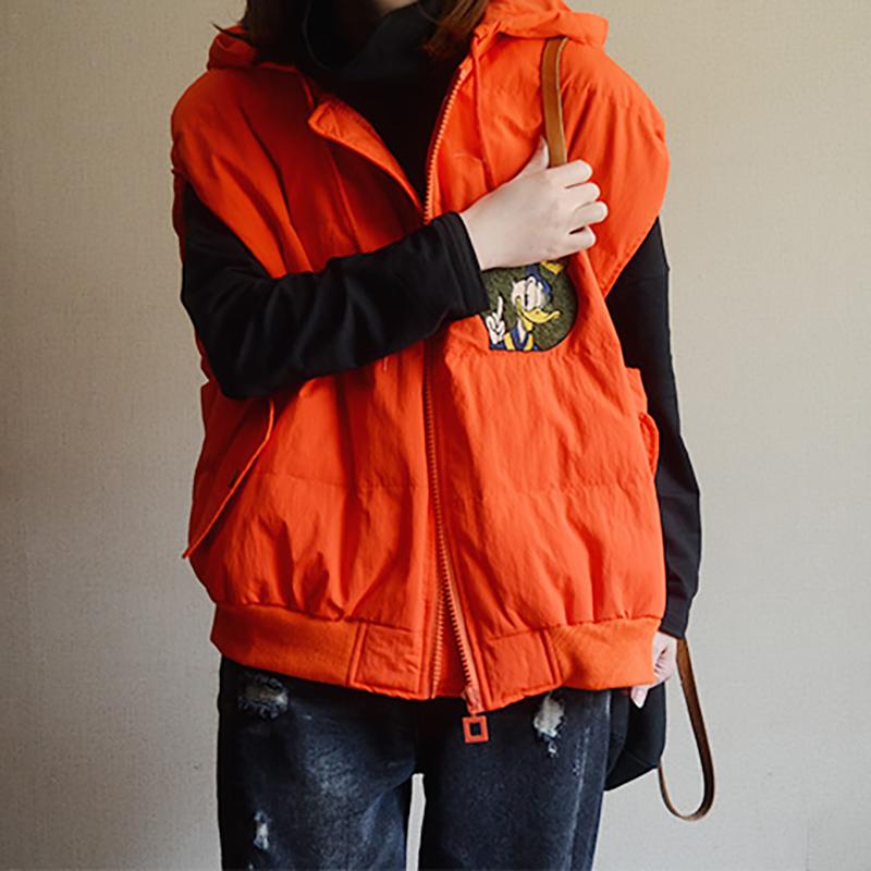 Women Hooded Zipper Sleeveless Coat