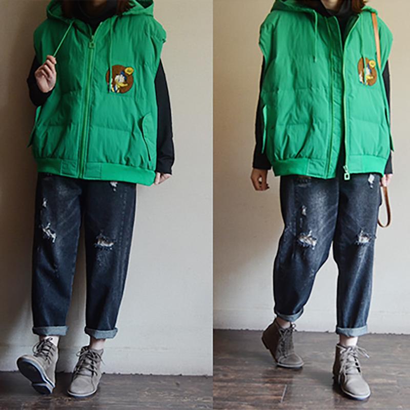 Women Hooded Zipper Sleeveless Coat