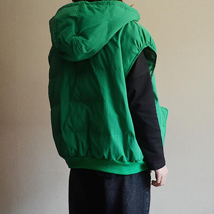 Women Hooded Zipper Sleeveless Coat