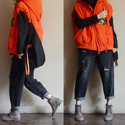 Women Hooded Zipper Sleeveless Coat