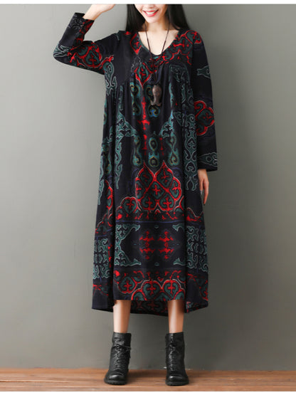 VINTAGE FLORAL RAMIE COTTON V-NECK MAXI DRESS