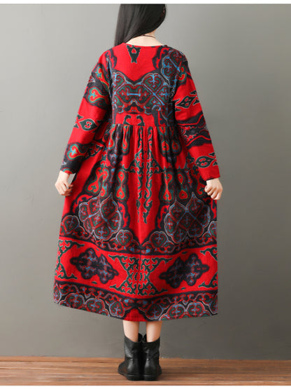 VINTAGE FLORAL RAMIE COTTON V-NECK MAXI DRESS