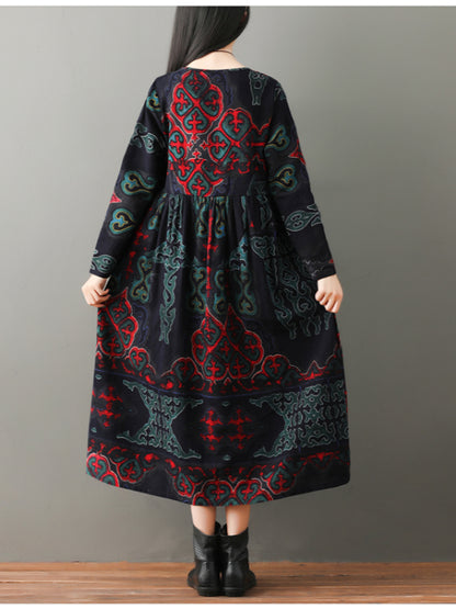 VINTAGE FLORAL RAMIE COTTON V-NECK MAXI DRESS