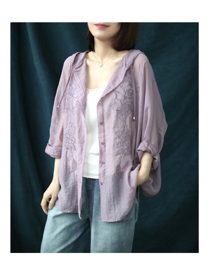 VINTAGE EMBROIDERED LINEN SUN-PROOF THIN OUTWEAR