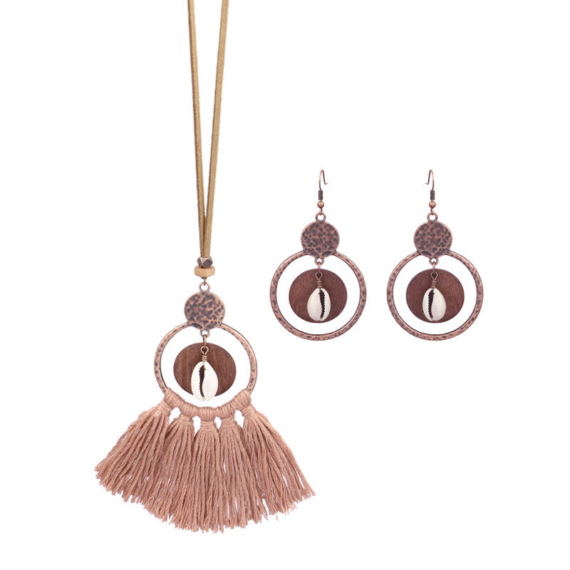 Fashion exaggerated geometric hollow tassel pendant necklace