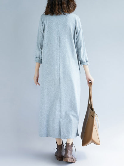 Loose Plain Turtleneck Midi Dress