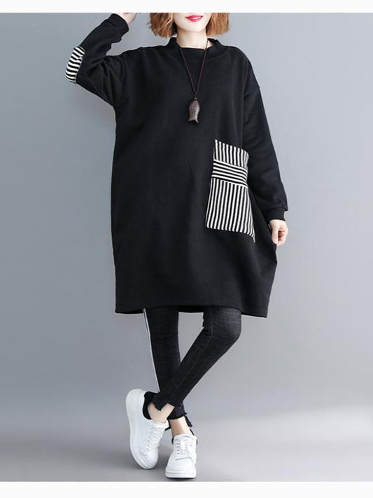 CASUAL POCKET LONG SWEATSHIRT SHORT DRESS