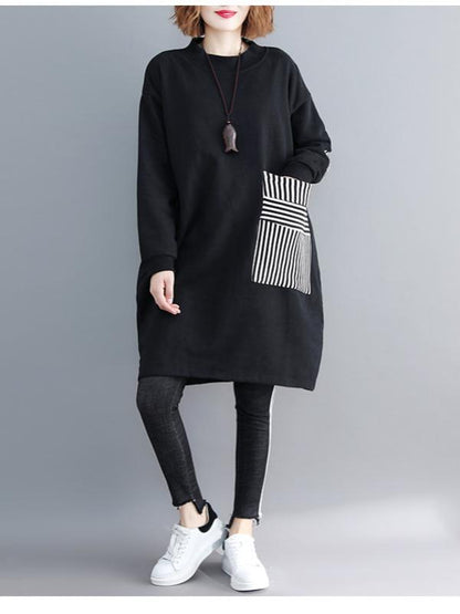 CASUAL POCKET LONG SWEATSHIRT SHORT DRESS