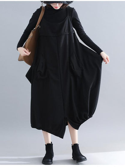 Loose Solid Wide Leg Straps Jumpsuits