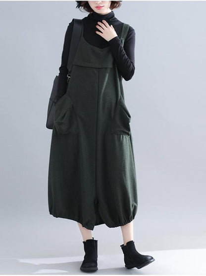 Loose Solid Wide Leg Straps Jumpsuits
