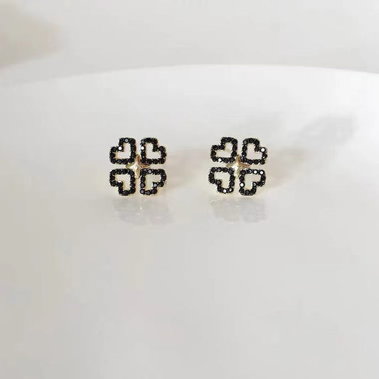 S925 silver needle hollowed-out four-leaf clover vintage earrings