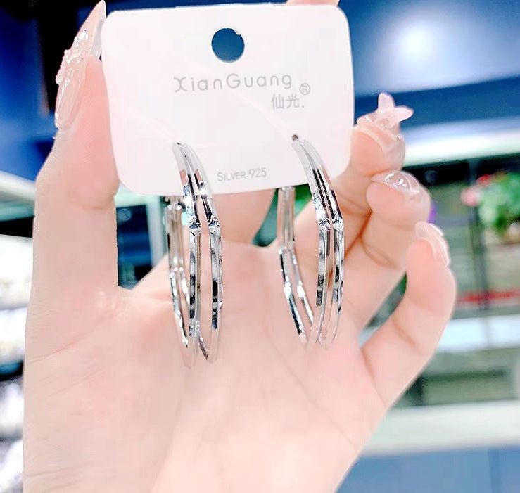 S925 silver needle C-shaped circle diamond zircon earrings