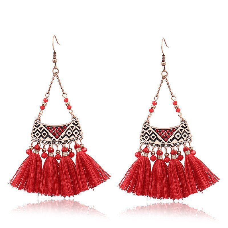 Fringed red earrings