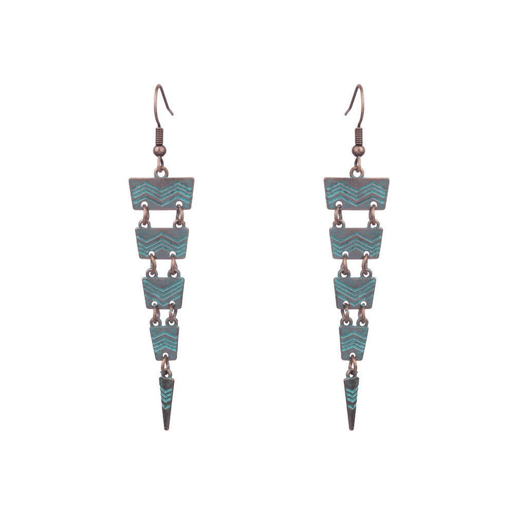 Retro earrings geometric turquoise tassel earrings