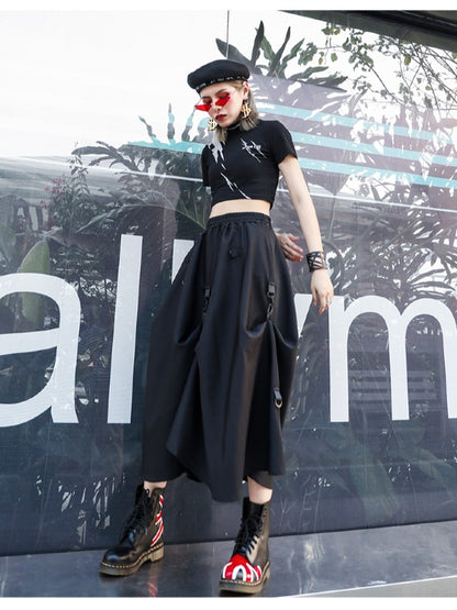 BLACK LOOSE EMPIRE A-LINE SKIRT