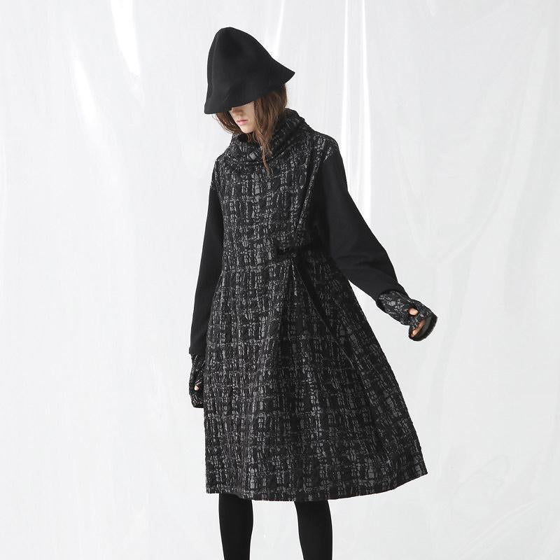 Plus Size Turtleneck Spliced Drawstring Winter Midi Dress