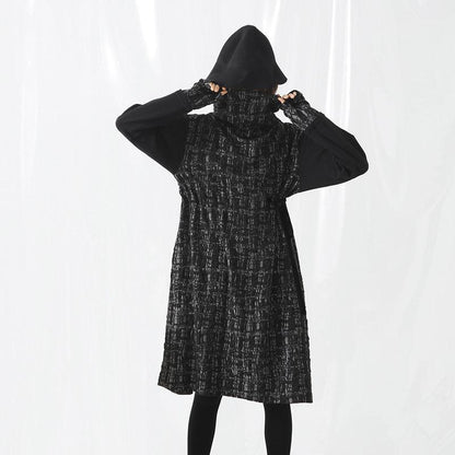Plus Size Turtleneck Spliced Drawstring Winter Midi Dress
