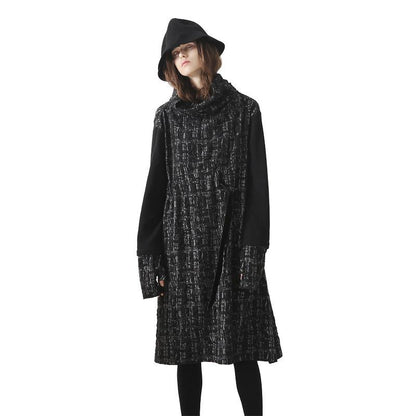 Plus Size Turtleneck Spliced Drawstring Winter Midi Dress