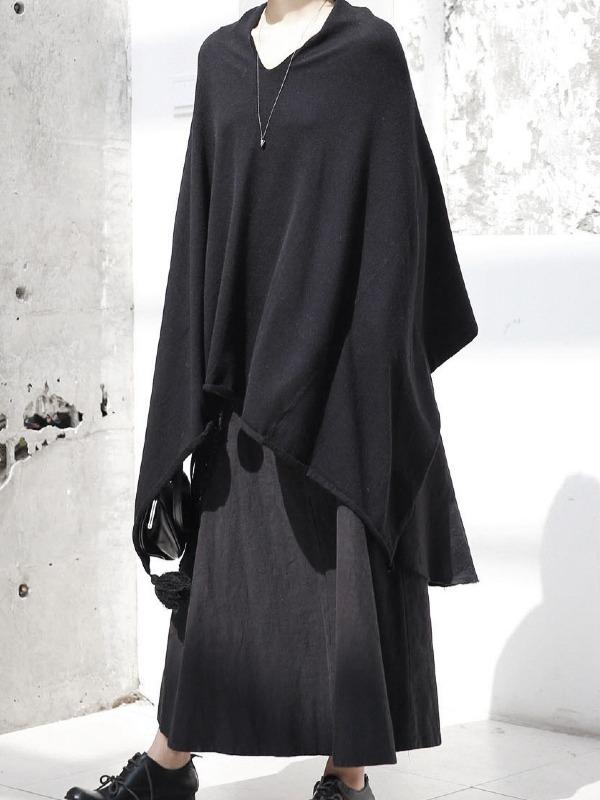 Simple V-Neck Knitting Cape Outwears