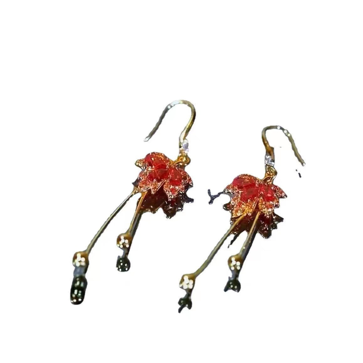 Red maple leaf tassel earrings