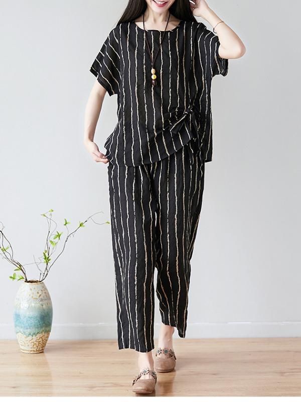 SUMMER NEW OVERSIZE STRIPED CASUAL PANTS SUIT - Zebrant