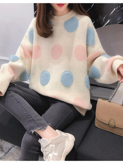 Loose Polka-dot Pullover Knitting Sweater