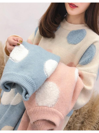 Loose Polka-dot Pullover Knitting Sweater