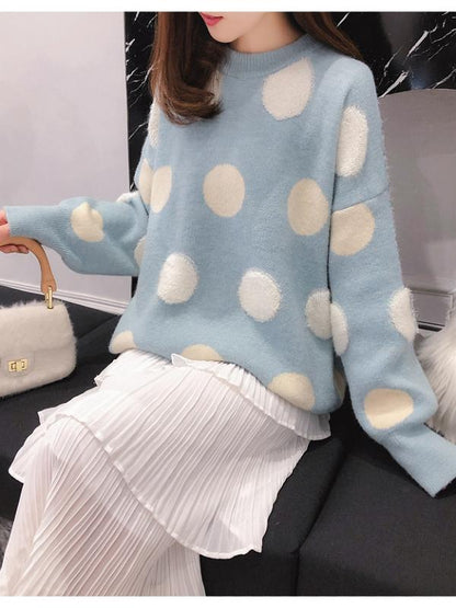 Loose Polka-dot Pullover Knitting Sweater