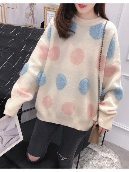 Loose Polka-dot Pullover Knitting Sweater
