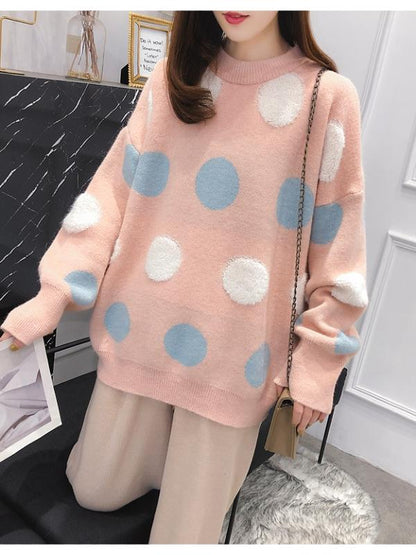 Loose Polka-dot Pullover Knitting Sweater