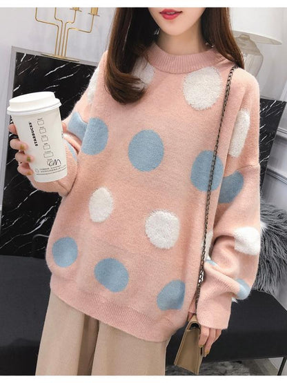 Loose Polka-dot Pullover Knitting Sweater