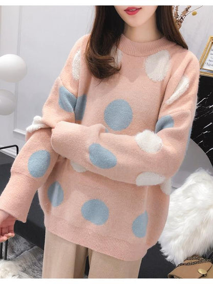 Loose Polka-dot Pullover Knitting Sweater
