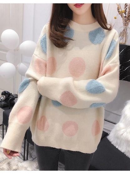 Loose Polka-dot Pullover Knitting Sweater