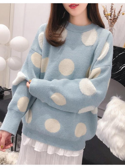 Loose Polka-dot Pullover Knitting Sweater