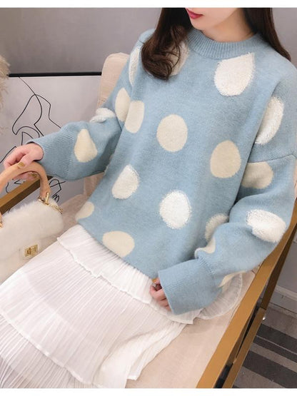Loose Polka-dot Pullover Knitting Sweater