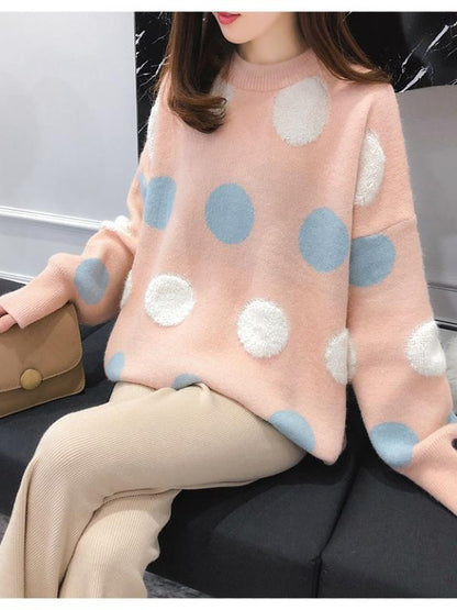 Loose Polka-dot Pullover Knitting Sweater