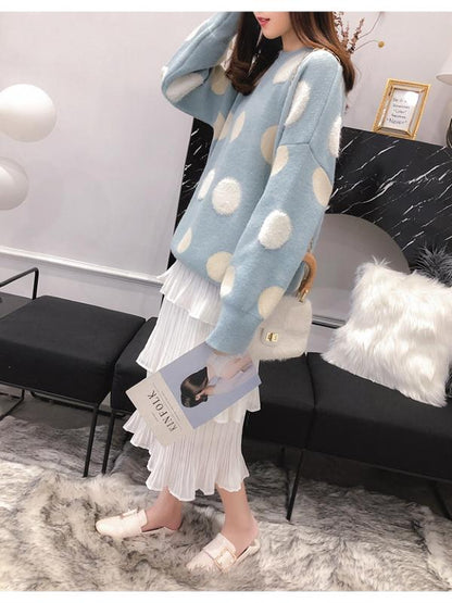 Loose Polka-dot Pullover Knitting Sweater