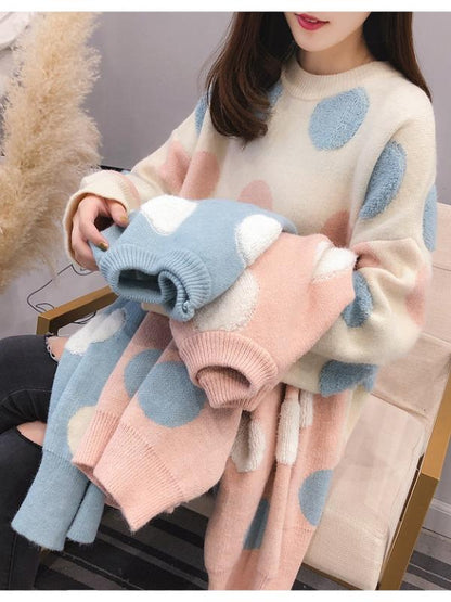 Loose Polka-dot Pullover Knitting Sweater